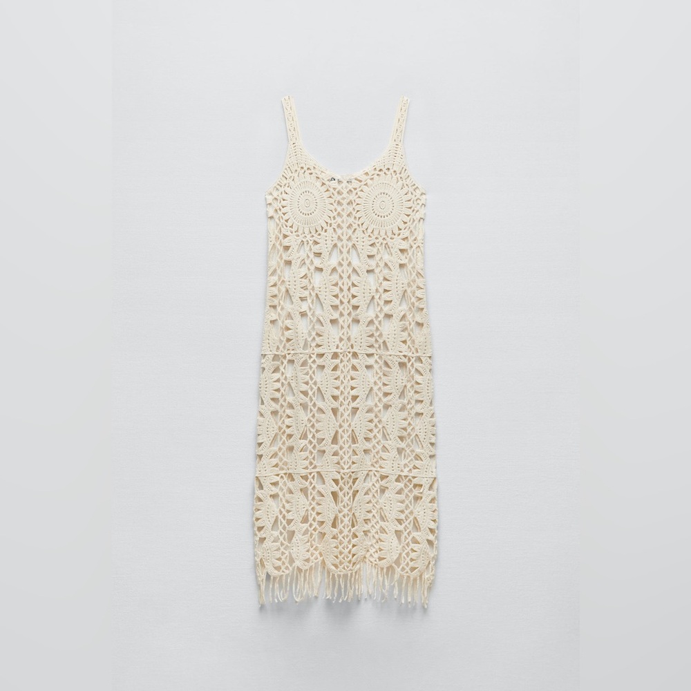 NWT ZARA Macrame fringed dress swim coverup sz S